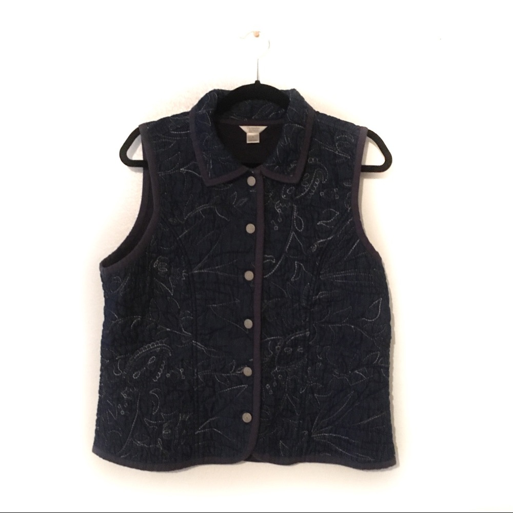 Christopher & Banks Quilted Paisley Denim Vest